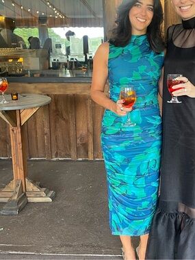 Blue Ruched Bodycon Wedding Guest Dress